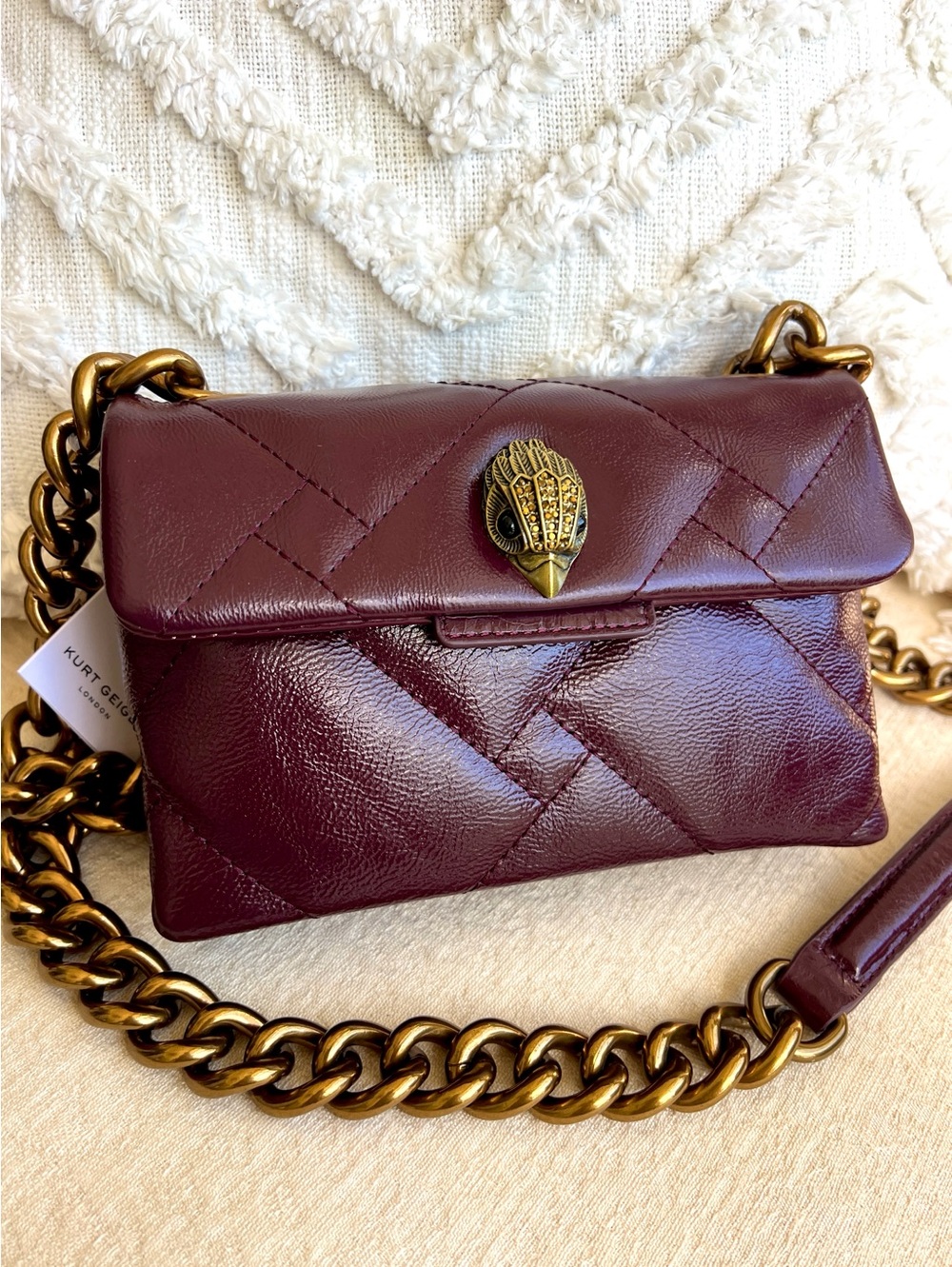 KURT GEIGER Kensington Crackled Patent leather MINI Chunky chain CROSSBODY bag